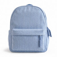 Light Blue corduroy backpack, plain, before the name is knitted on