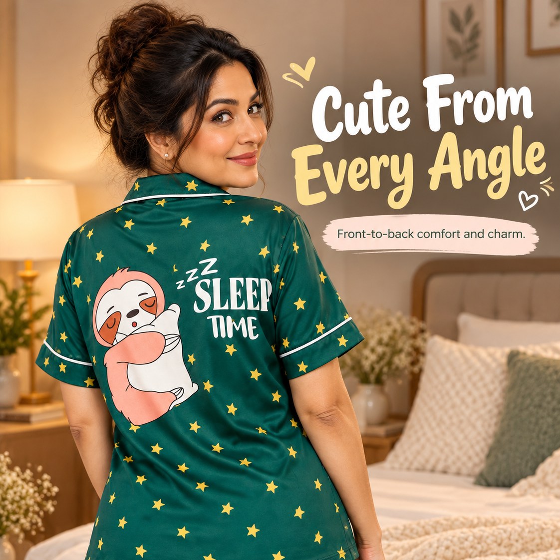 Back view of the Sleepy Sloth pajama set with the big sleeping sloth print