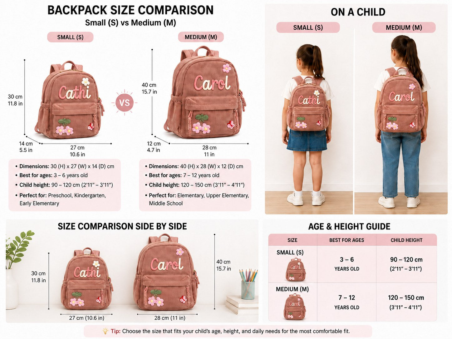 Backpack size comparison chart