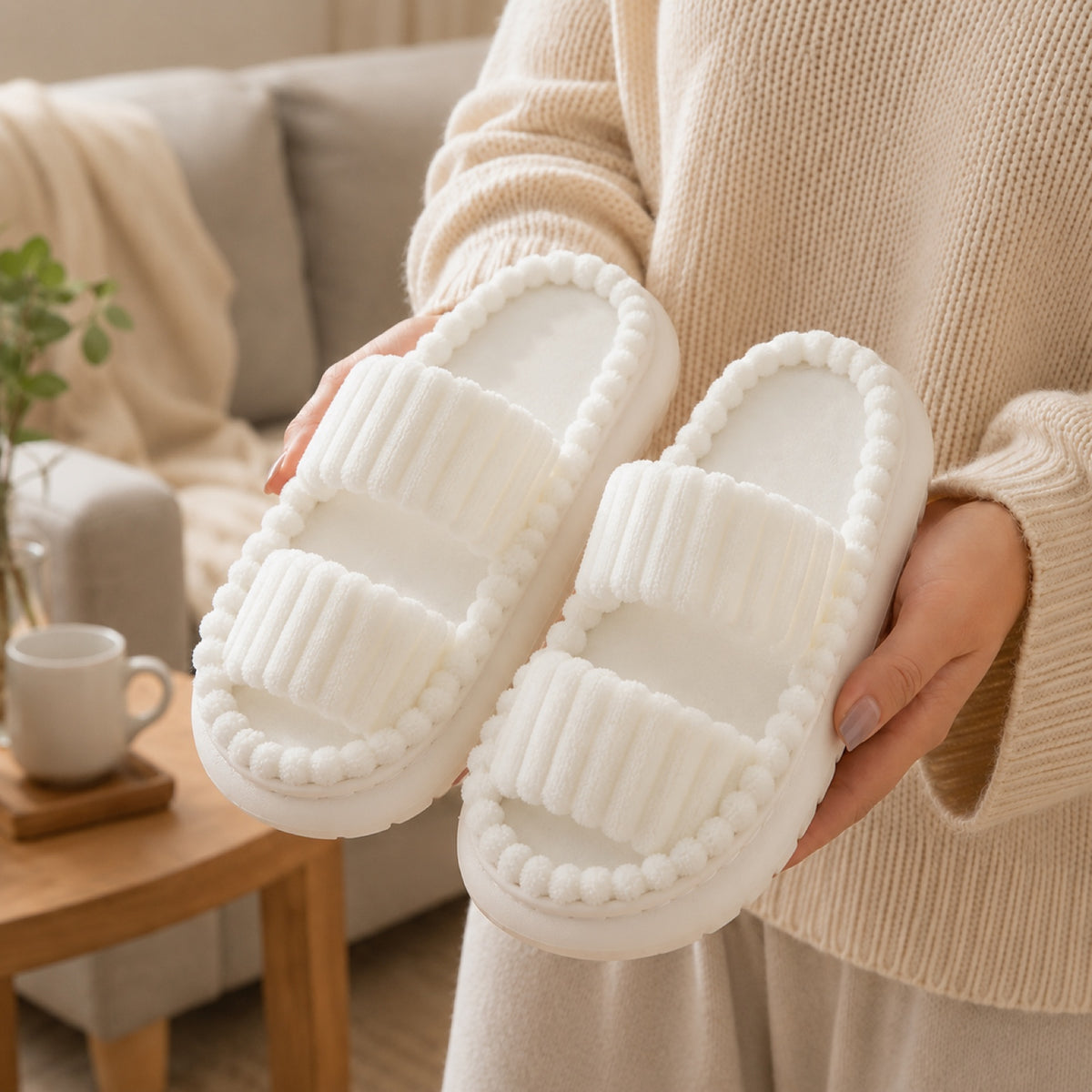 White | held in hand showing plush texture