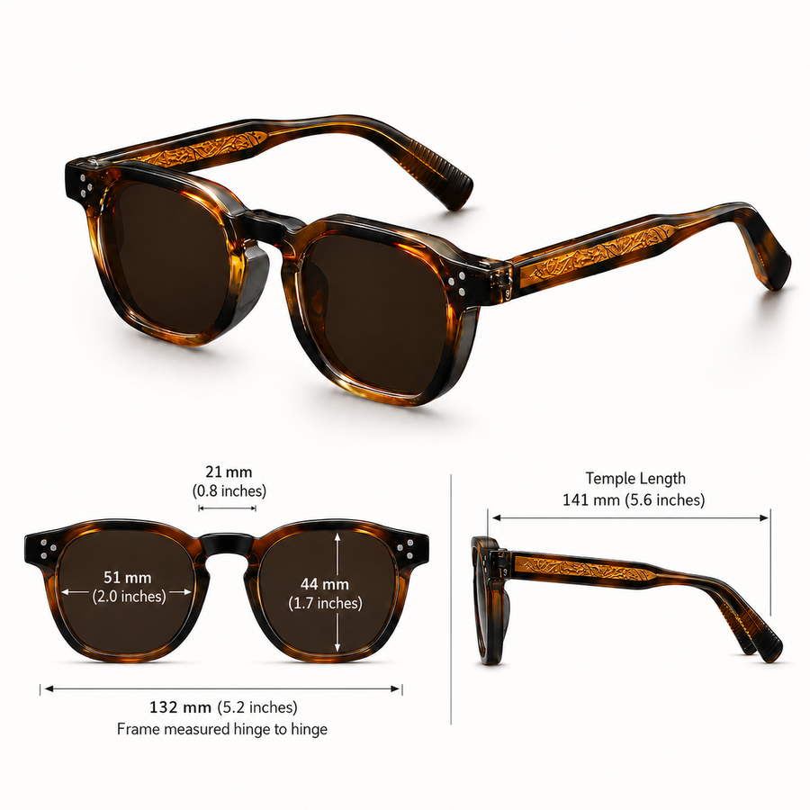 Valen Retro Shades Leopard - Size Diagram