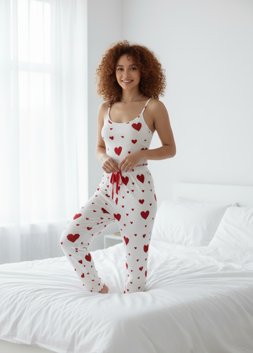 Red | Sweetheart Set — cozy matching heart lounge set in red, view 2