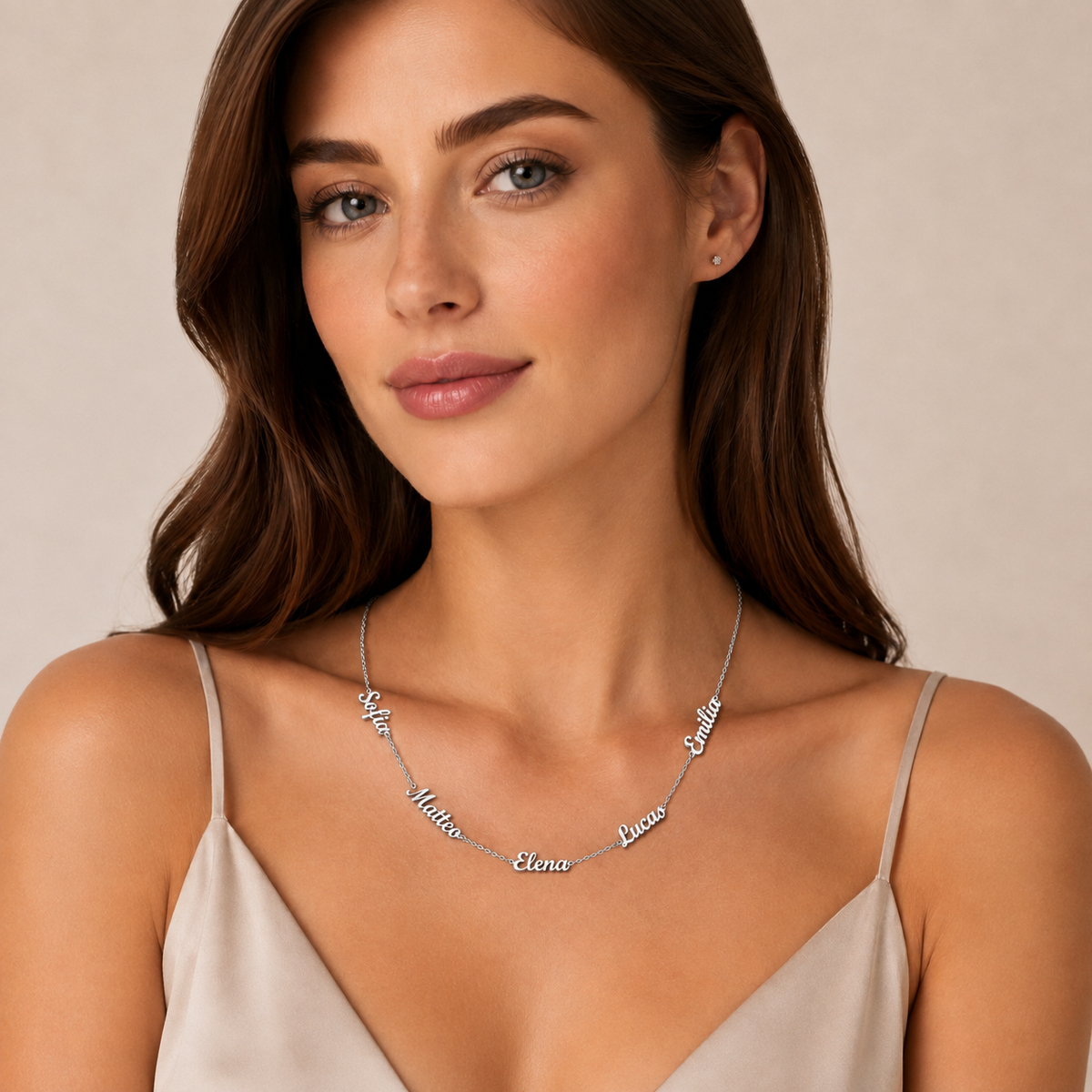 Silver | model wearing necklace close-up