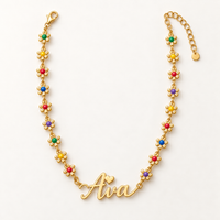 Gold | Ava flower name necklace flat lay