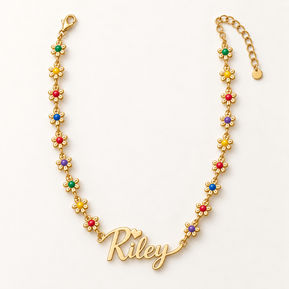 Gold | Riley flower name necklace flat lay