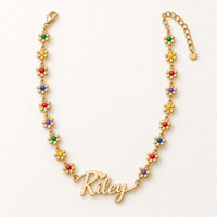 Gold | Riley flower name necklace flat lay