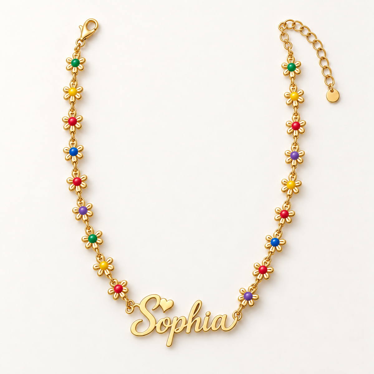 Gold | Sophia flower name necklace flat lay