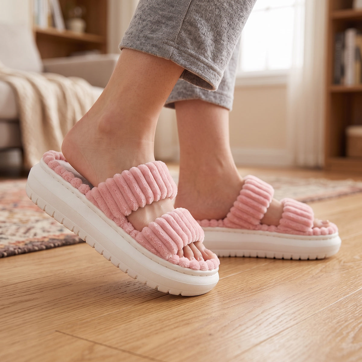 Pink | stepping on wood floor