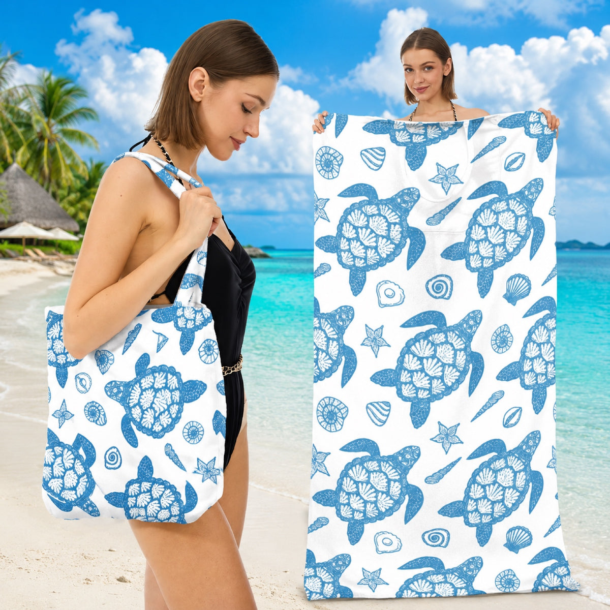 COASTAL | BeachBag Towel 2-in-1 Coastal Turtle bag and towel