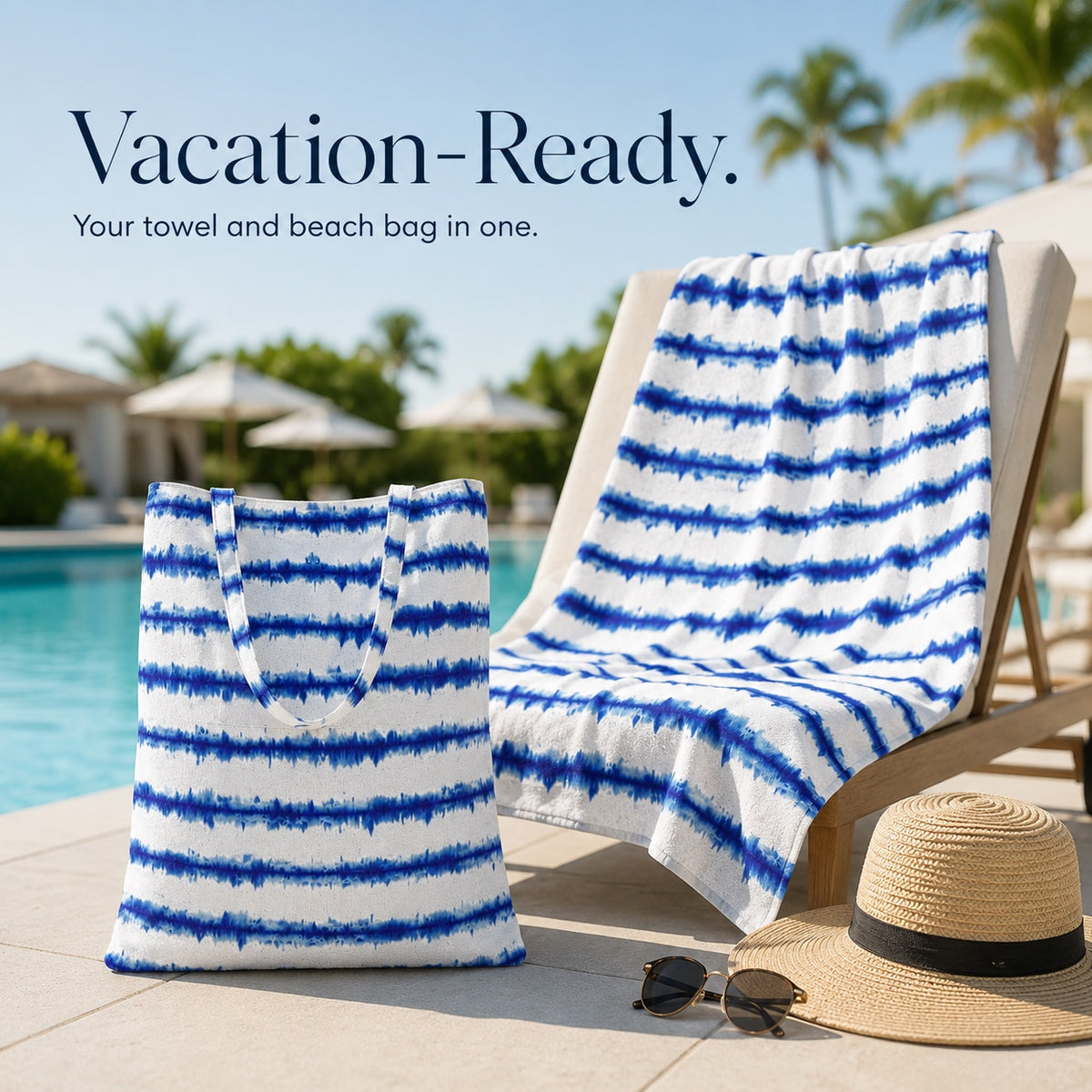 INDIGO | Vacation ready poolside with the Indigo Tide bag and towel