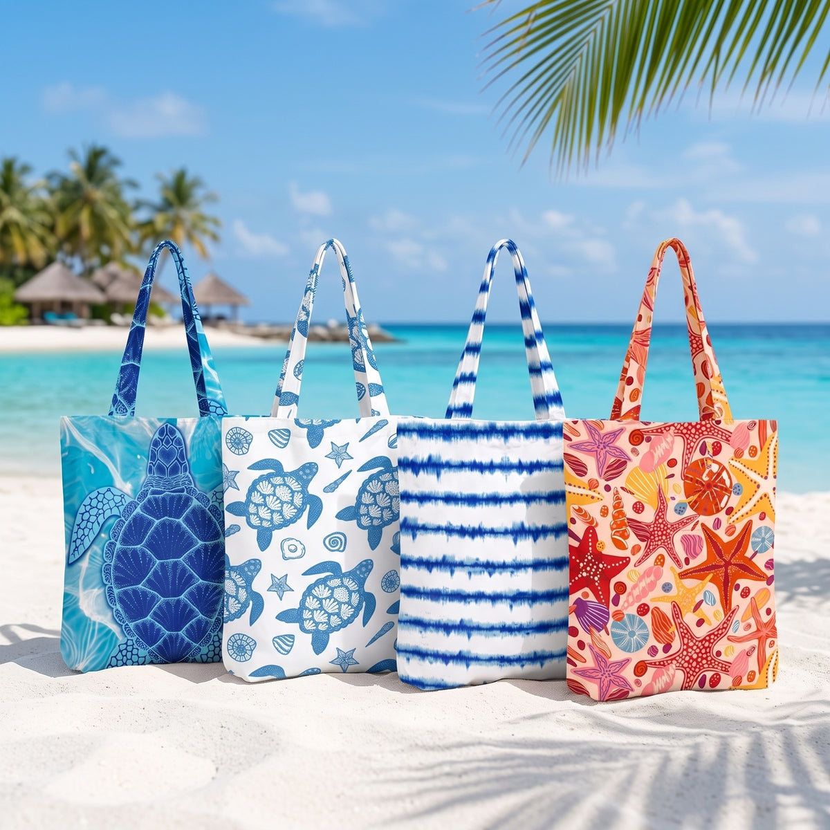 ALL | All four BeachBag Towel designs on the sand
