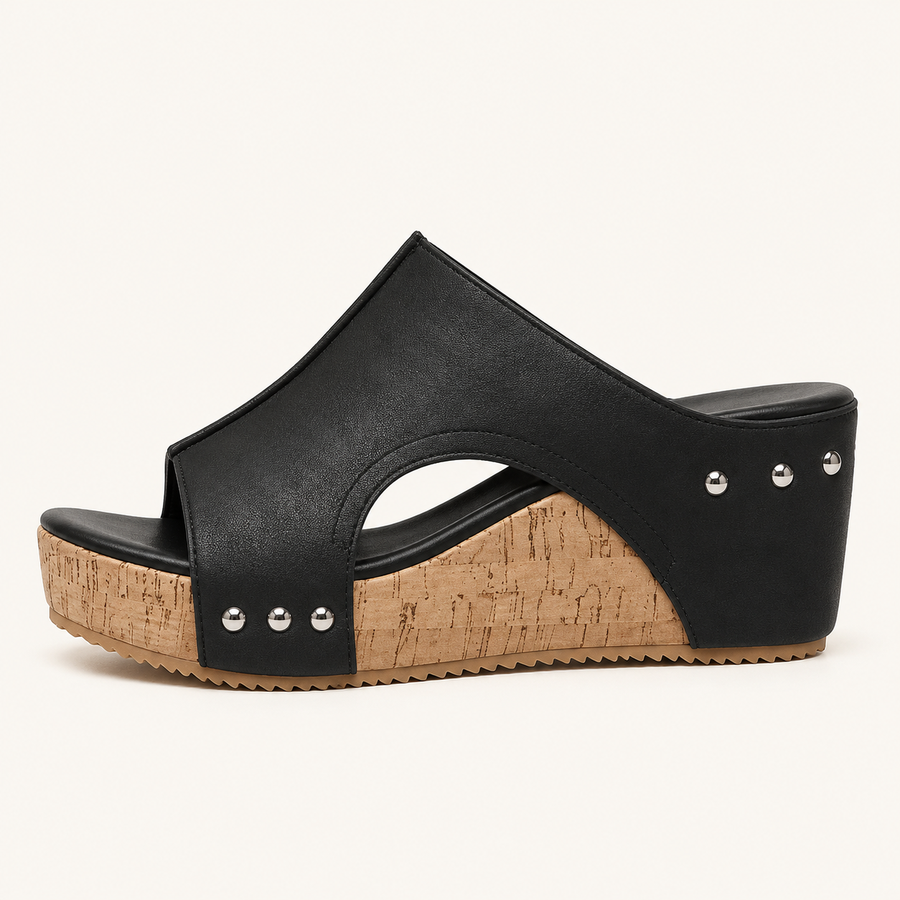 Black Sienna Wedge Slip-Ons - mule shot