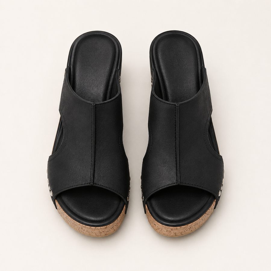 Black Sienna Wedge Slip-Ons - cork sole