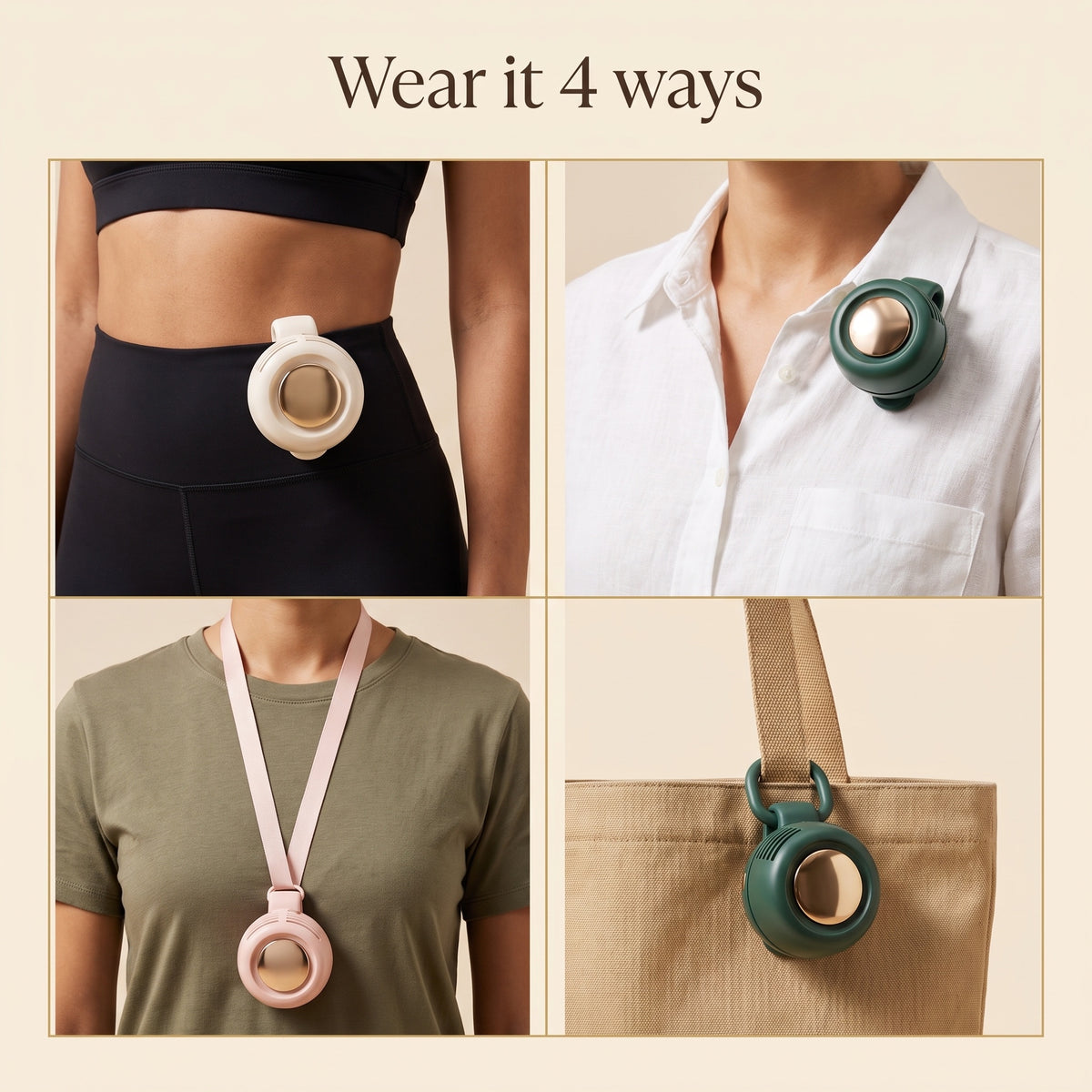 Wear it 4 ways — waist, collar, lanyard, bag strap