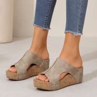 Beige Sienna Wedge Slip-Ons - with denim