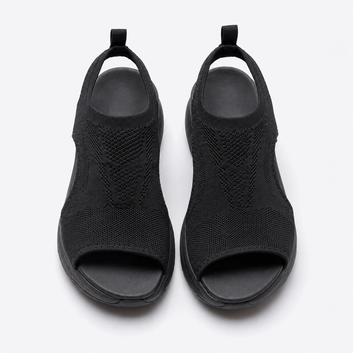 Cloudstep Comfort Sandal all black — top-down view showing open toe and contoured footbed