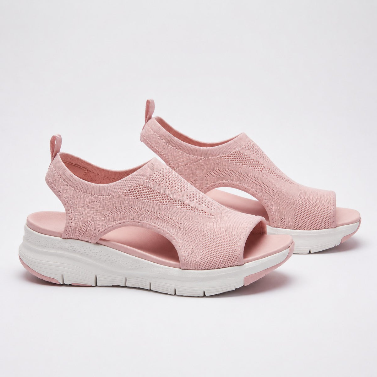 Cloudstep Comfort Sandal blush pink — side studio view of cushioned wedge sole