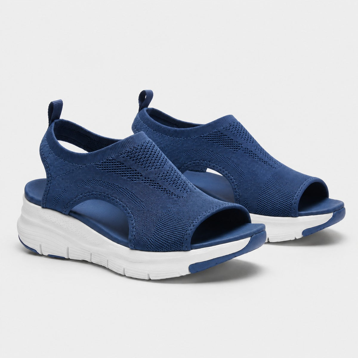 Cloudstep Comfort Sandal navy — side studio view of cushioned wedge sole