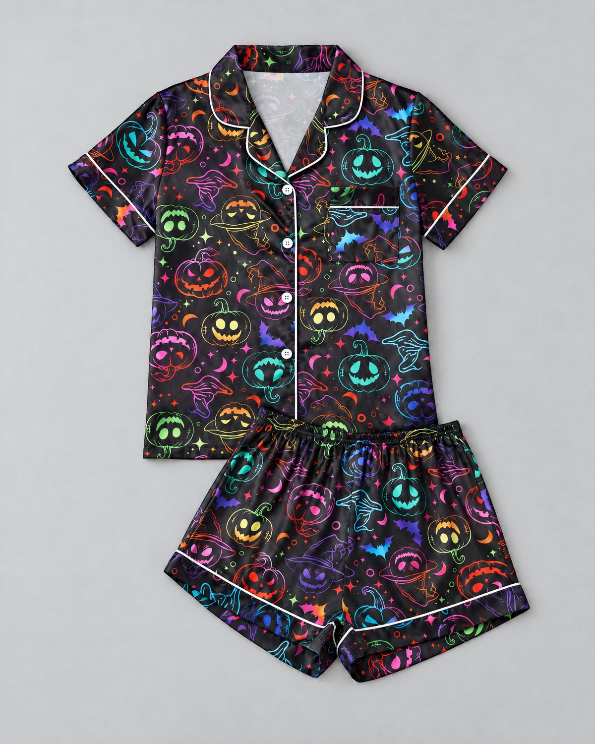 Cozy Halloween Nights Set in Spooky Neon — flat lay