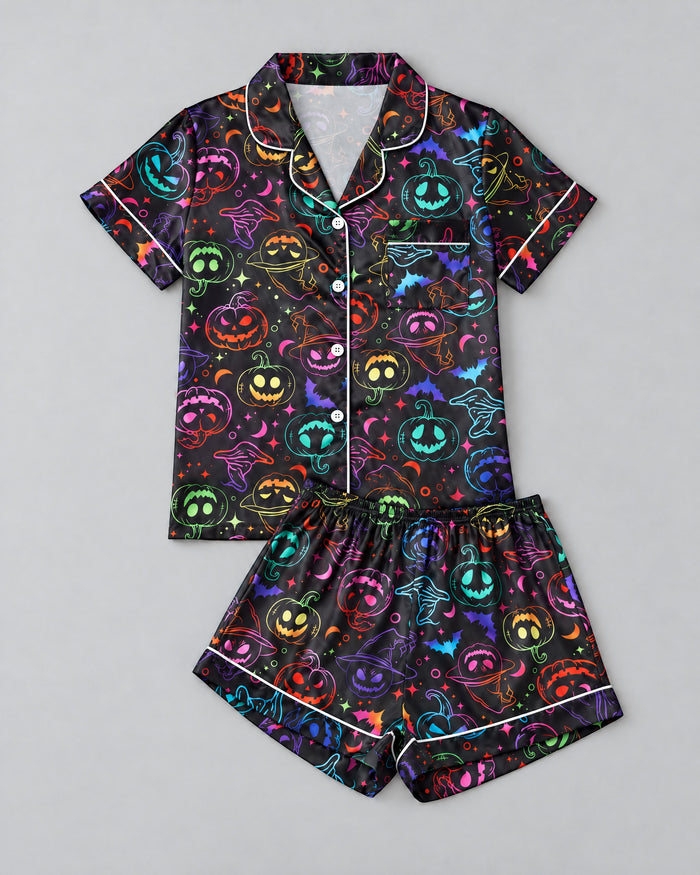 Cozy Halloween Nights Set in Spooky Neon — flat lay