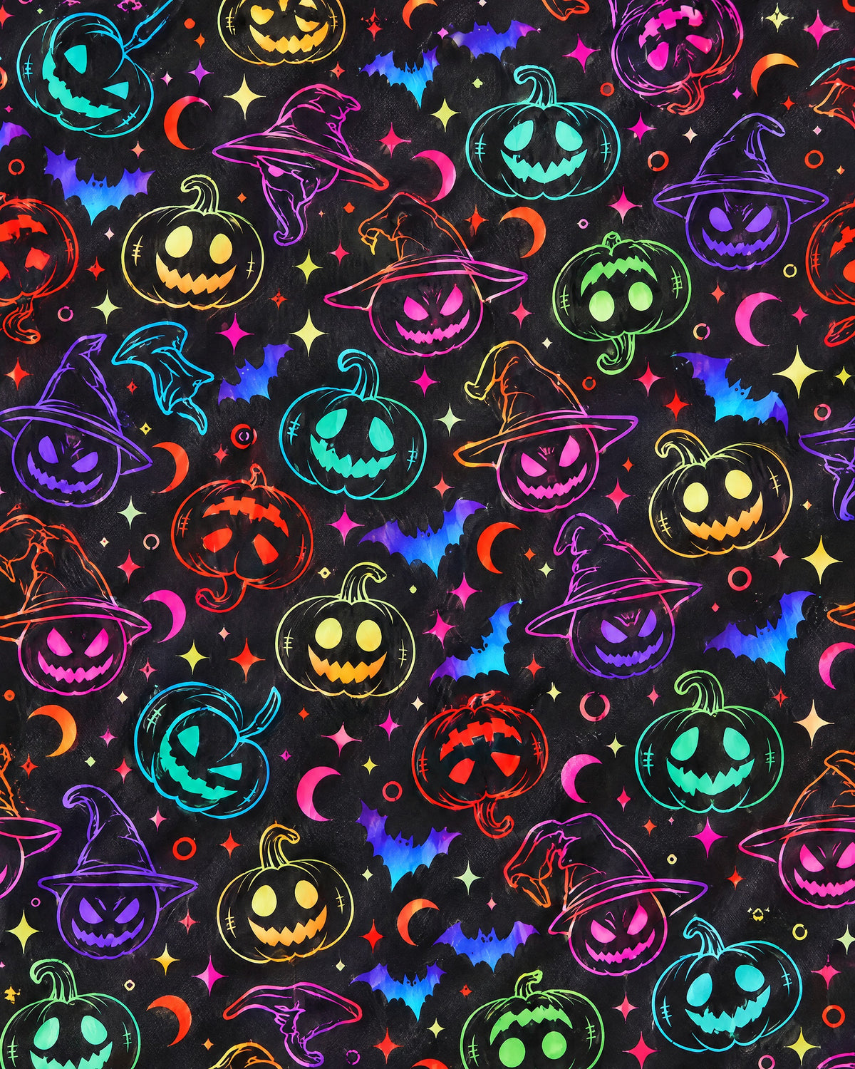 Cozy Halloween Nights Set in Spooky Neon — print close-up