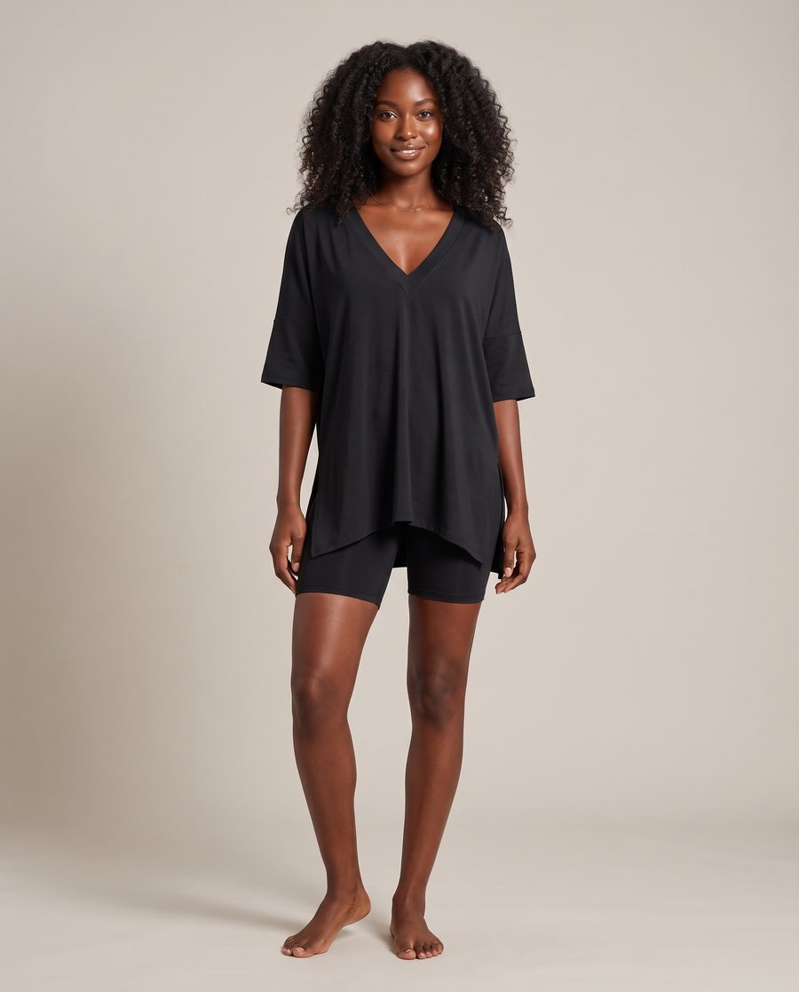DreamFlow V-Neck Lounge Set - Black 1