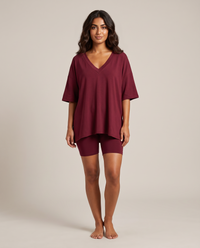 DreamFlow V-Neck Lounge Set - Dark Red 1