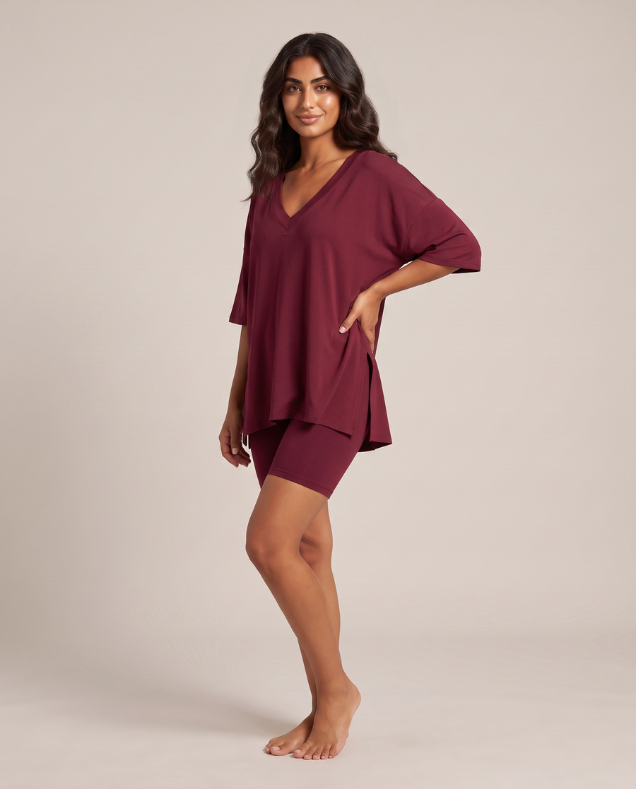 DreamFlow V-Neck Lounge Set - Dark Red 2