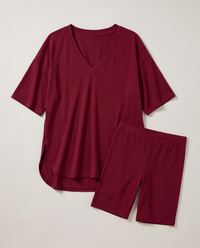 DreamFlow V-Neck Lounge Set - Dark Red 7