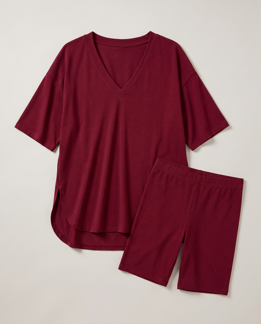 DreamFlow V-Neck Lounge Set - Dark Red 7