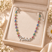 Flower Name Necklace in silver, name Rachel, in a gift box