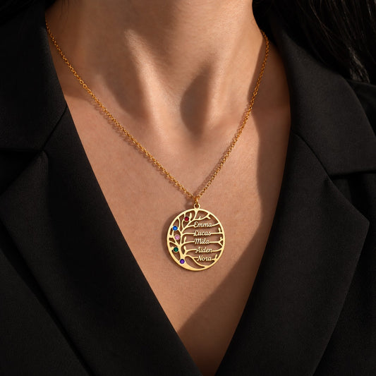 Gold | model wearing family tree necklace