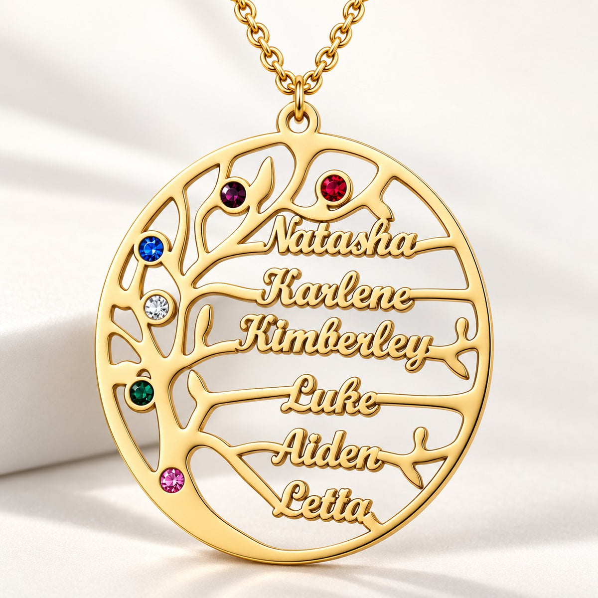 Gold | studio six name family tree necklace close-up