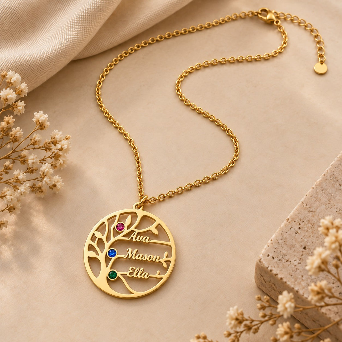 Gold | studio three name family tree necklace