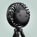 BreezyBuddy 360 Stroller Fan — Black, rear detail with speed button and USB port