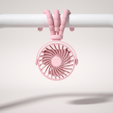 BreezyBuddy 360 Stroller Fan — Pink, legs wrapped around stroller bar