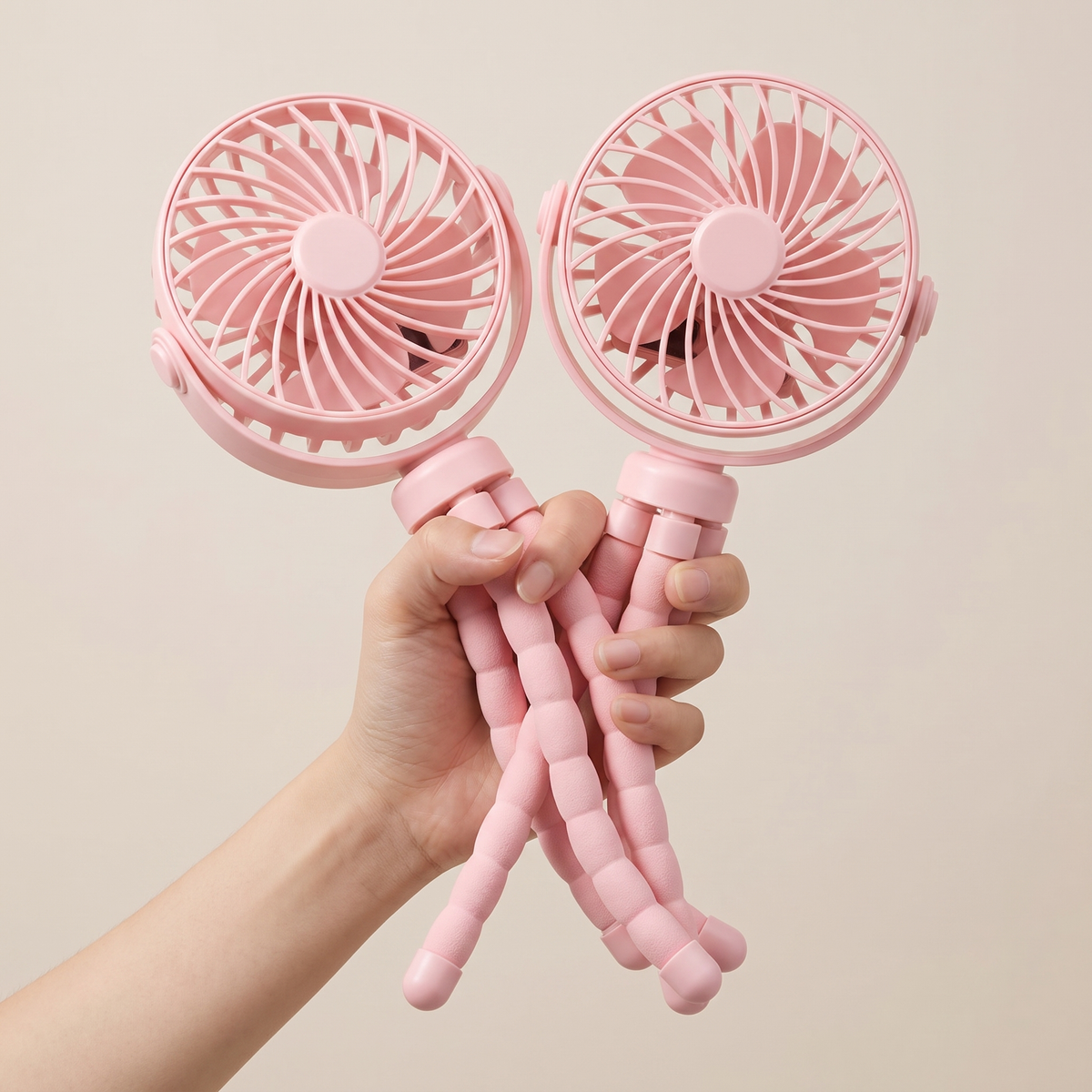 BreezyBuddy 360 Stroller Fan — Pink, handheld compact size