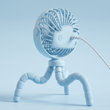 BreezyBuddy 360 Stroller Fan — Blue, rear detail with USB-C charging