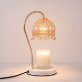 Rear view showing the curved champagne gold arm and white marble base