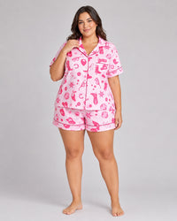 Pink Cowgirl PJ Set curve fit front view size inclusive satin pajama short set
