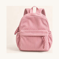 Pink corduroy backpack, plain, before the name is knitted on