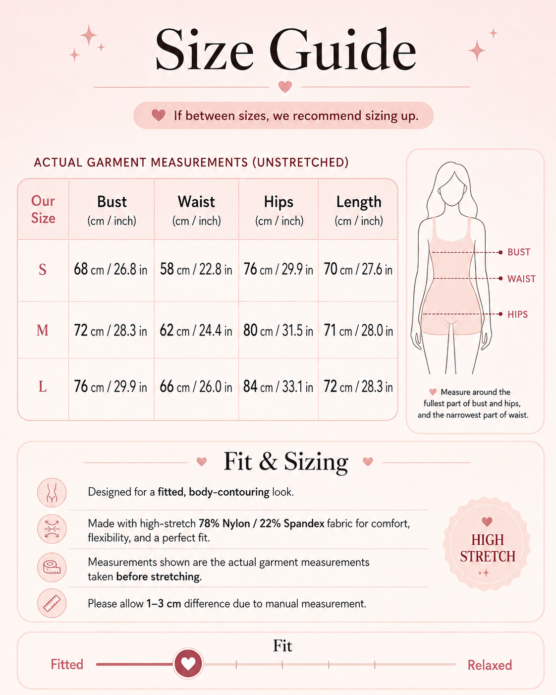 SculptFlow Bodysuit size guide