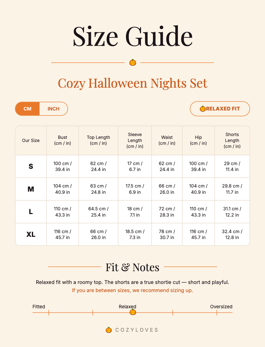 Cozy Halloween Nights Set size guide