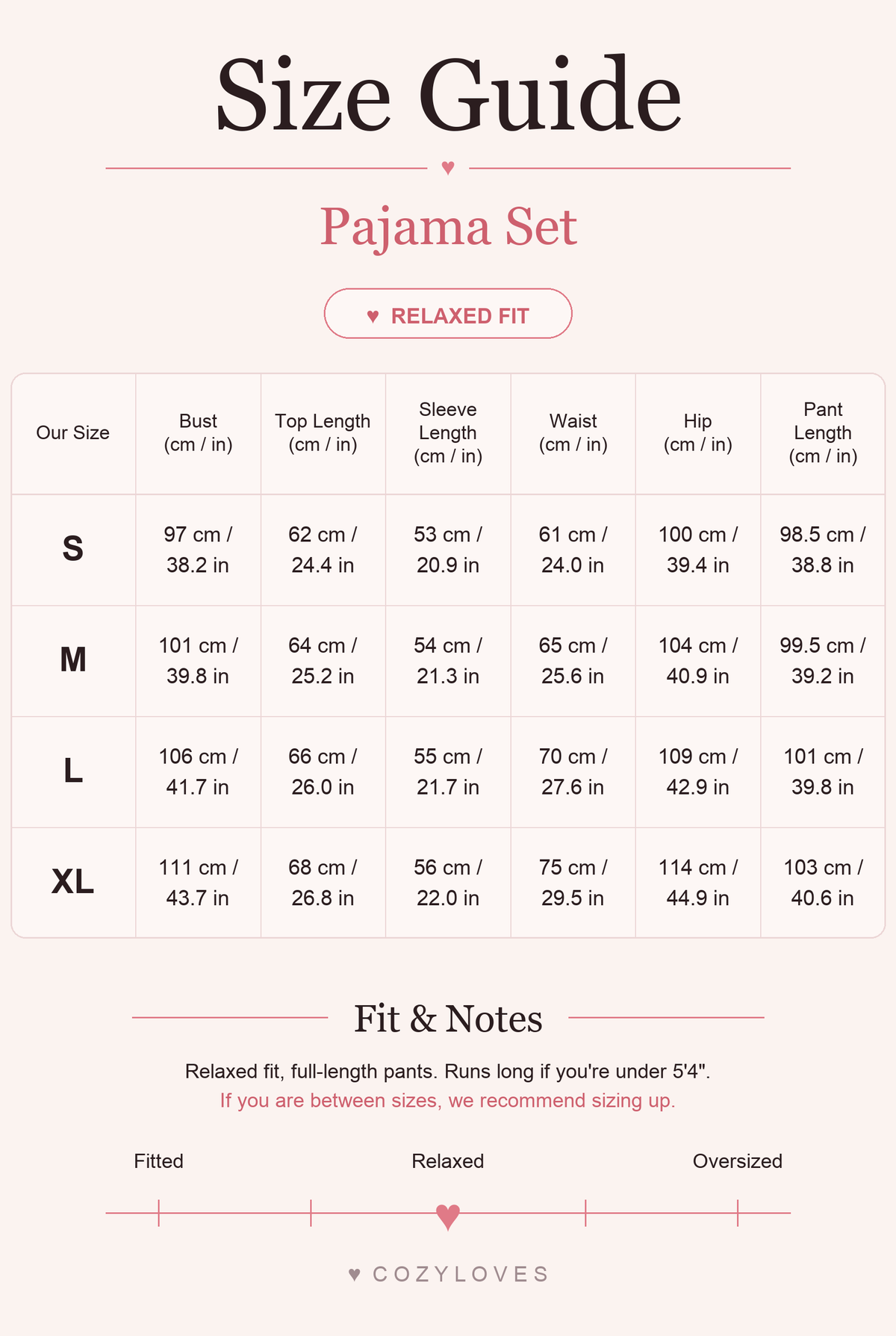 Pumpkin Dreams Pajama Set size guide