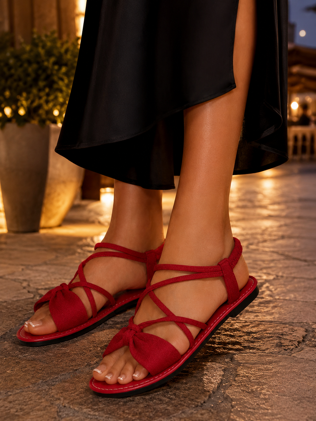 Sorella Bow Sandals — Crimson red