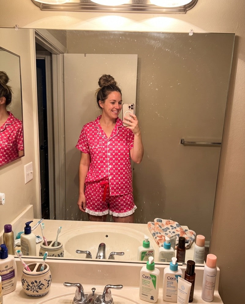 Review photo from Chloe B. wearing the Blushing Hearts Pajama Set