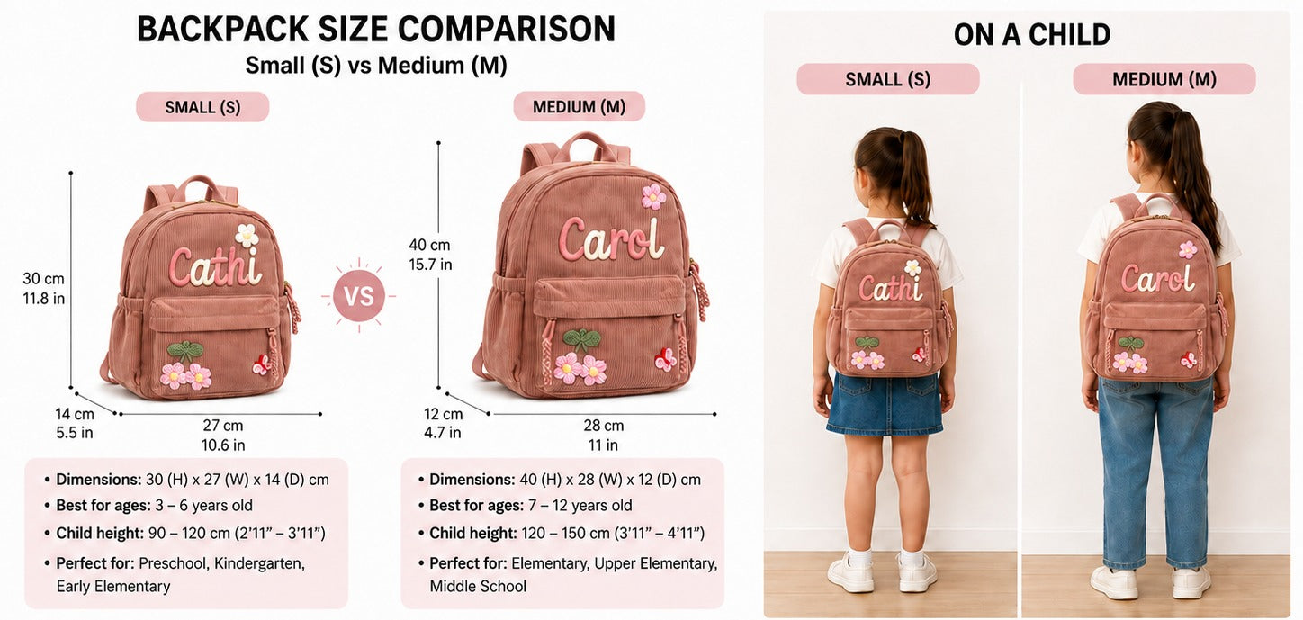Backpack size comparison chart