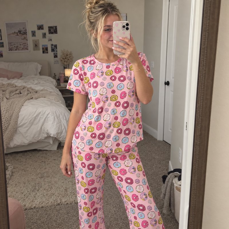 Review photo from Hannah W. wearing the Donut Delight Pajama Set