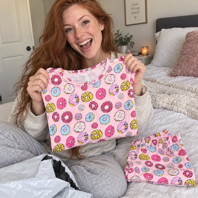 Review photo from Ashley B. wearing the Donut Delight Pajama Set