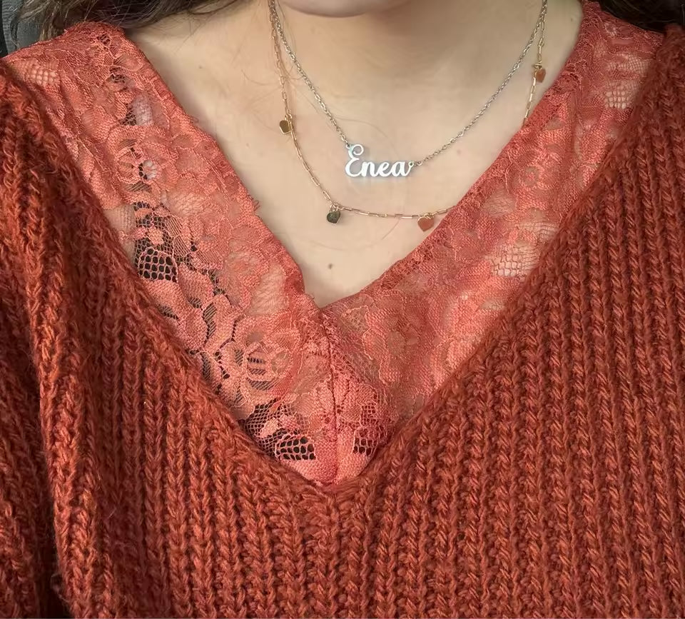 Customer photo — personalized name necklace